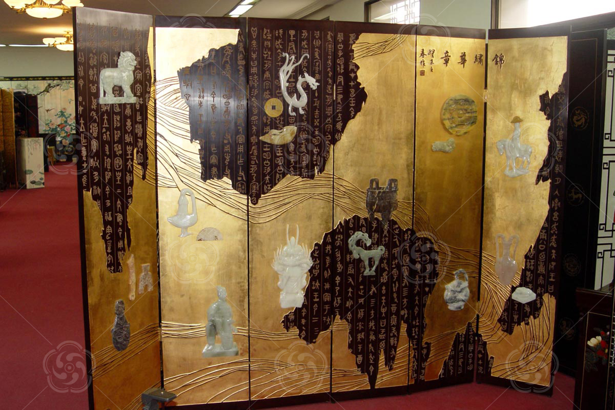 骨石刻漆《錦繡華章》博古無邊屏風